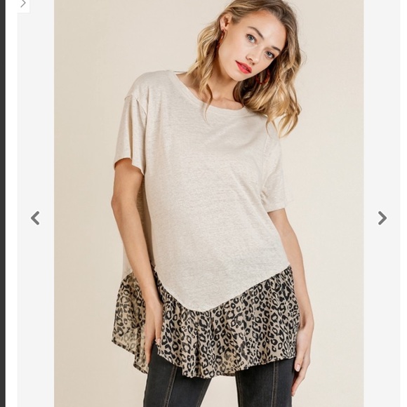 UMGEE ANIMAL PRINT RUFFLE ASYMMETRICAL HEM S/S TOP - Picture 2 of 6
